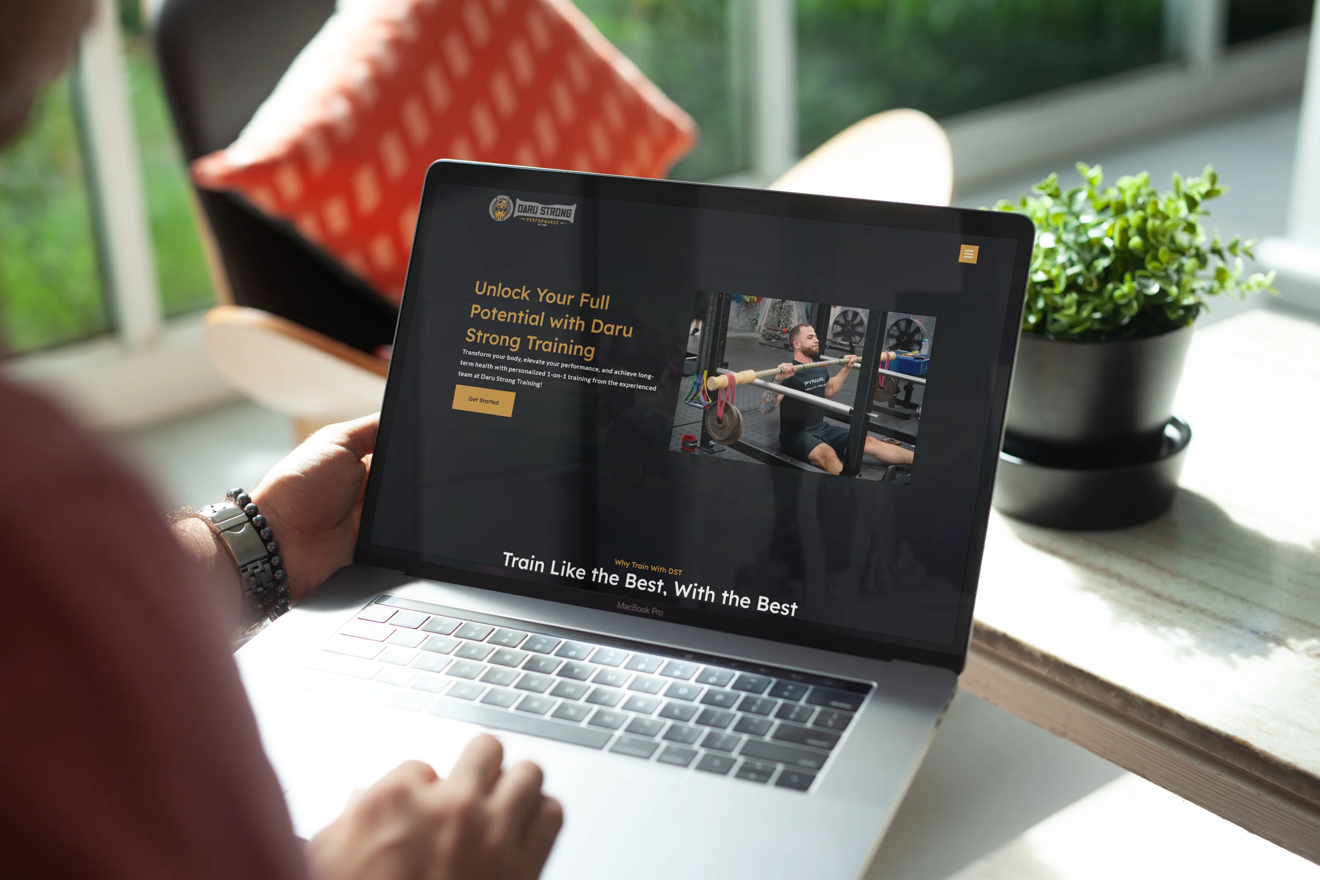 Lead generation website for Daru Strong displayed on a Macbook